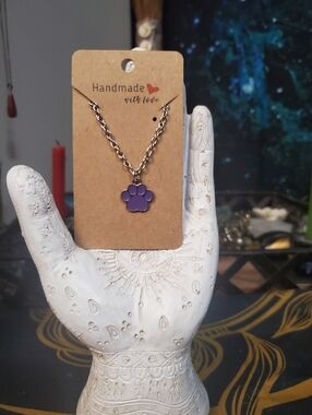 Handmade Purple Paw Pendant Necklace - Short Chain Length Suitable For Kids